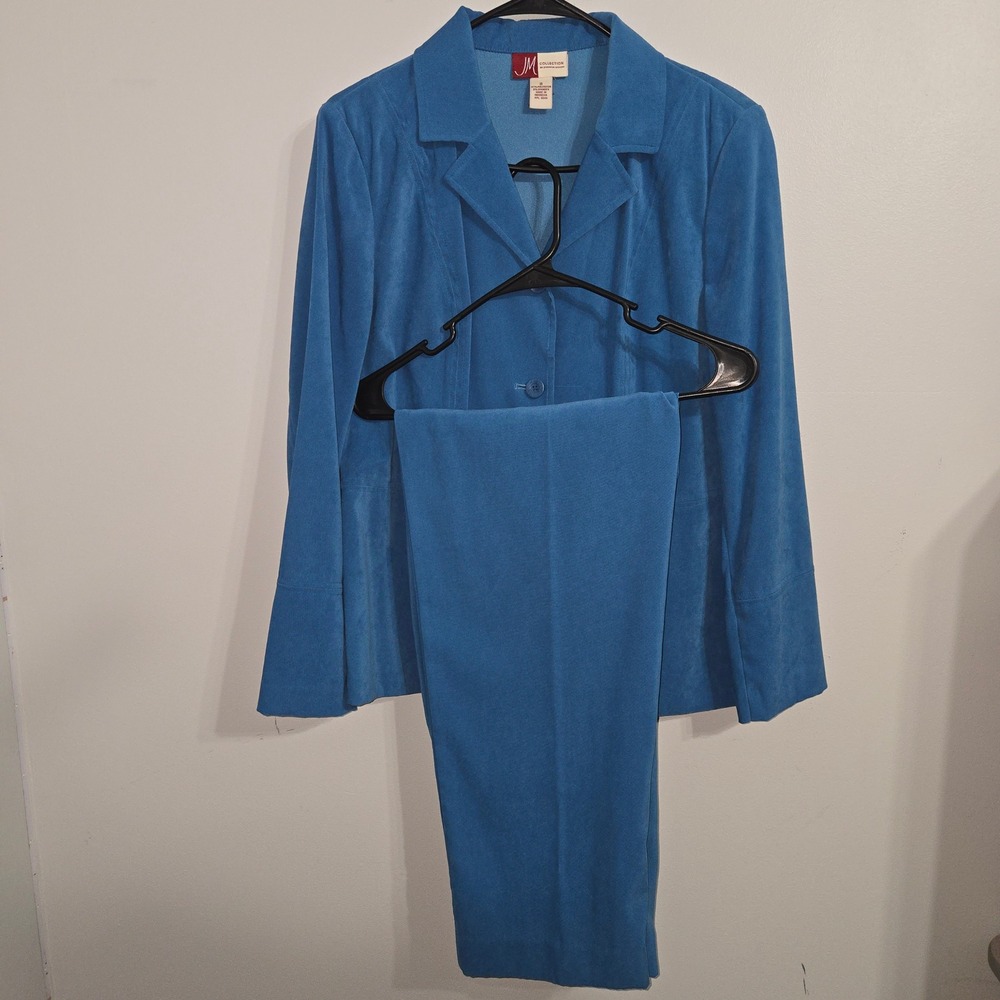 V#60 JM Collection Women's Blue Velour Suit Set Jacket Pants Size‎ 8